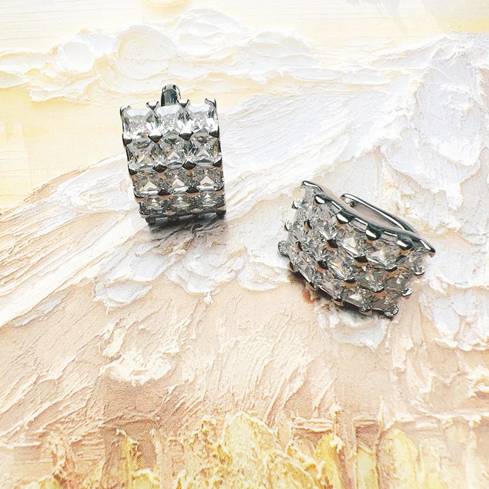 925 Sterling Silver Stylish White Zircon Hoop Earrings Glam For Women