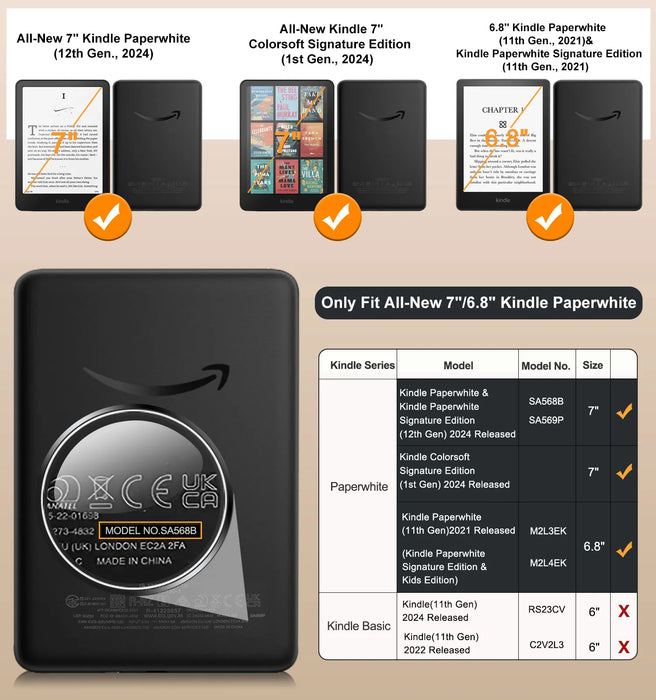 For 7 Inch / 6.8 Inch Kindle Paperwhite 12Th / 11Th Gen-2024 / 2021 And Kindle Coloursoft Signature Edition Slim Pu Shell Case