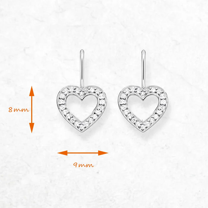 925 Sterling Silver Romantic Gift Heart Earrings White Stone