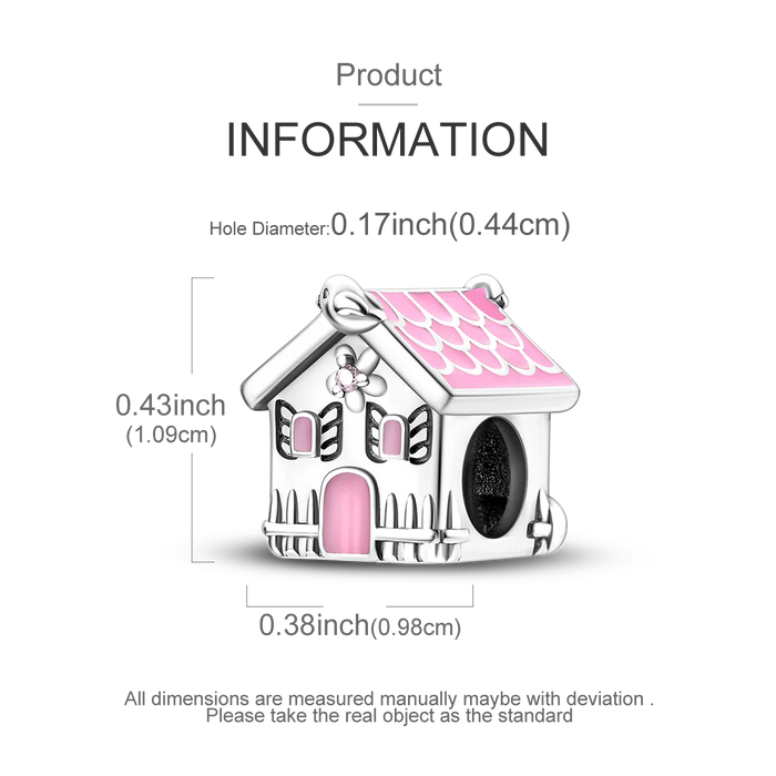 925 Sterling Silver Pink House Bead Charms Fits Bracelet Diy Gift