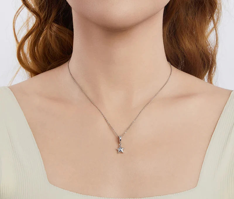 925 Sterling Silver Star Charm Bead For Bracelets & Necklaces