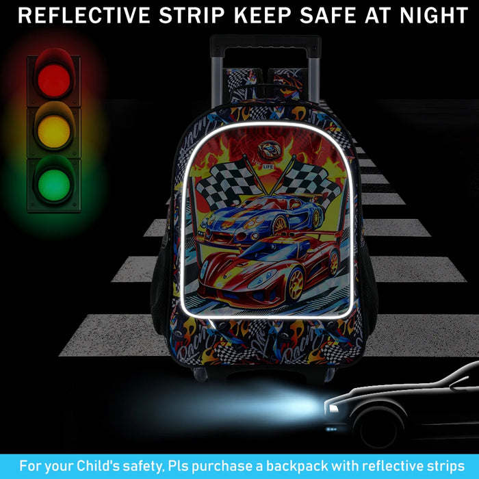 3 Piece Rolling Backpack Set For Kids Wheeled Bookbag With Lunch Box