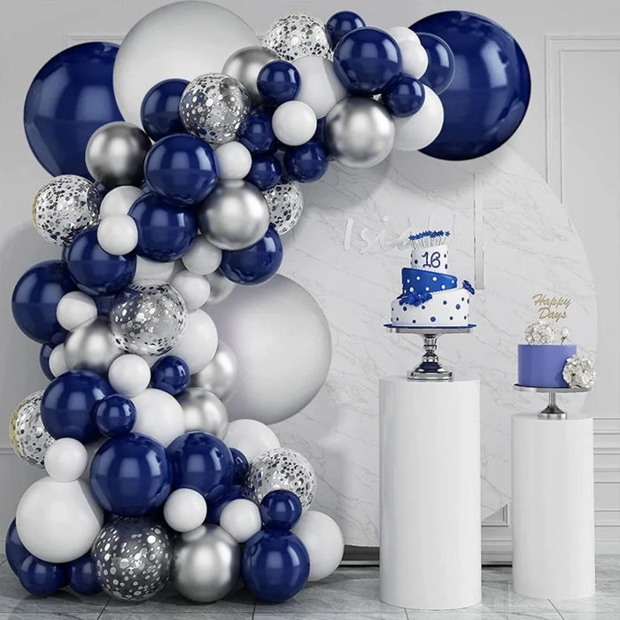 131Pcs Ink Blue Silver White Balloon Arch Set 10 " Birthday Wedding Party Background Decoration Party Supplies Required