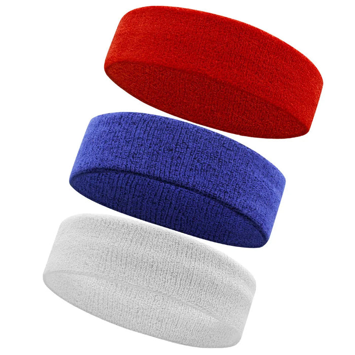3 Piece Athletic Sweatbands Moisture Wicking Terry Cloth Headbands For Sports