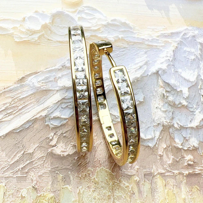 925 Sterling Silver Hinged Hoop Earrings With Zircon Stones Classic European Style For Women