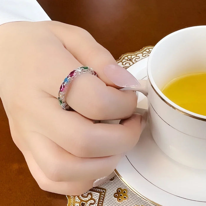 925 Sterling Silver Colourful Stones Royal Ring Europe Style Bridal Set