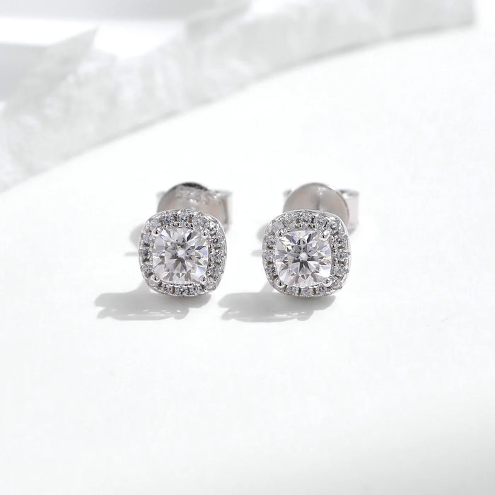 925 Sterling Silver Brilliant Square Cut Moissanite Earrings