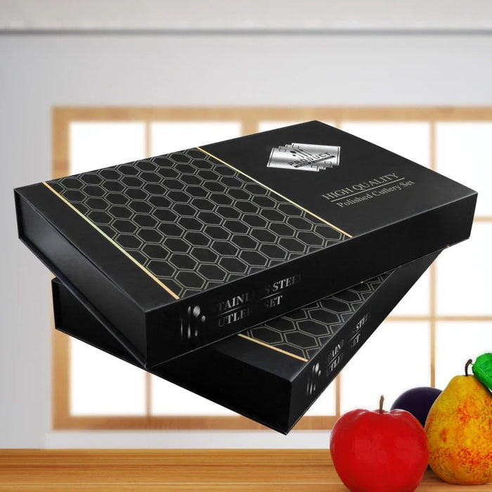 24 Piece Gold Flatware Set Stainless Steel Cutlery Gift Box Mirror Polished Western Food Steak Knife Spoon Elegant