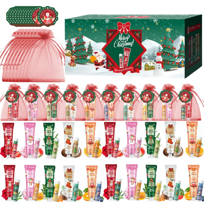120 Piece Christmas Gift Set Lip Balm Hand Cream Cards Gauze Bags