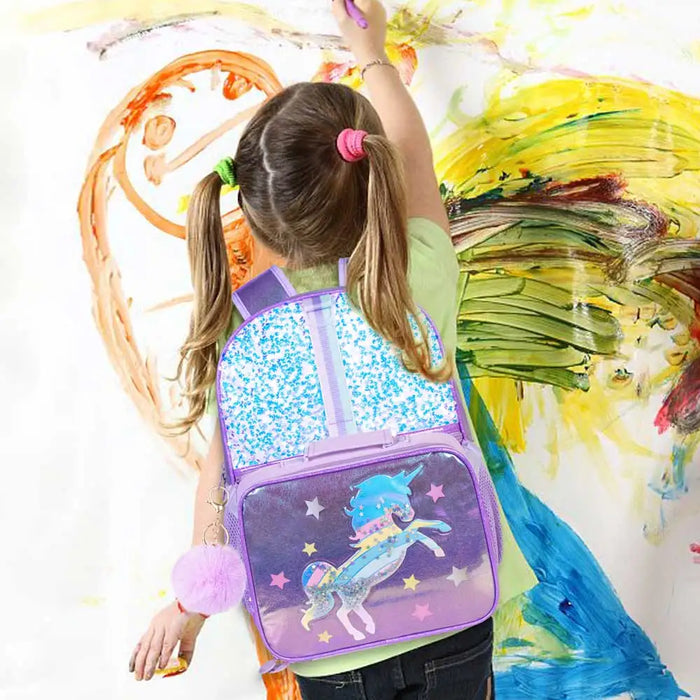 3 Piece Unicorn Backpack Set 16 Sequin Bookbag Lunch Box For Girls