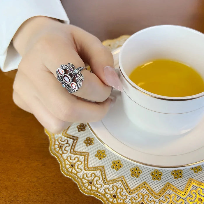 925 Sterling Silver Bohemian Dragonfly Ring Handcrafted Colourful Jewelry Happy For Women