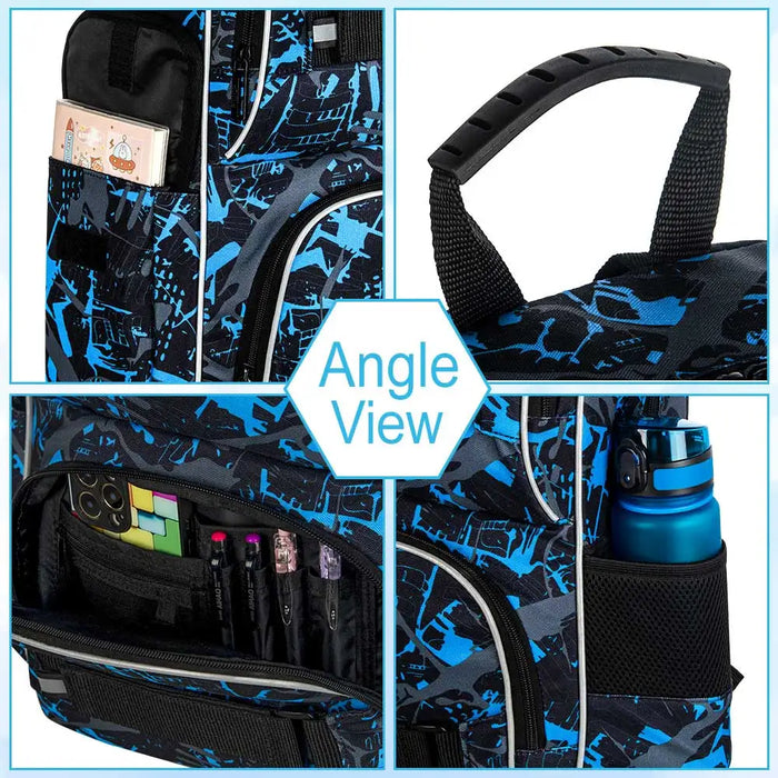 17 Inch Laptop Backpack With Lunch Bag Set Water Resistant Graffiti Design For Teens Men