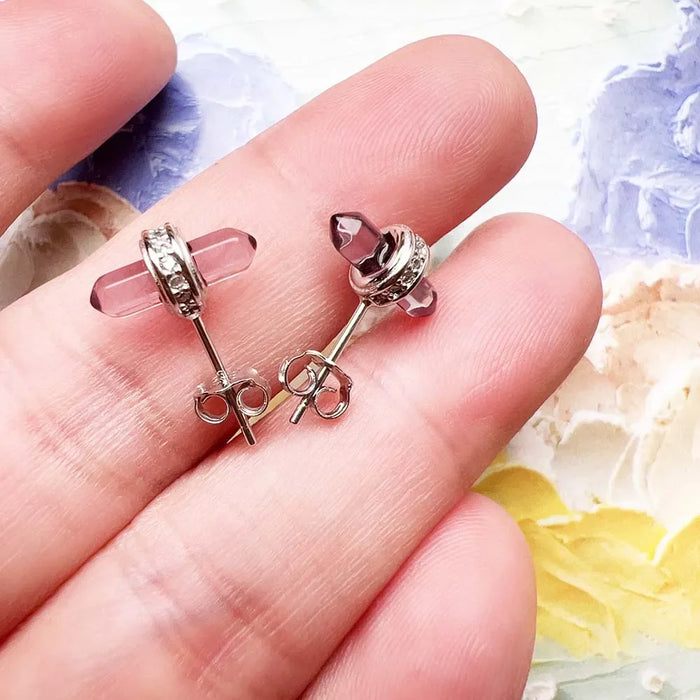 925 Sterling Silver Hexagon Stone Stud Earrings