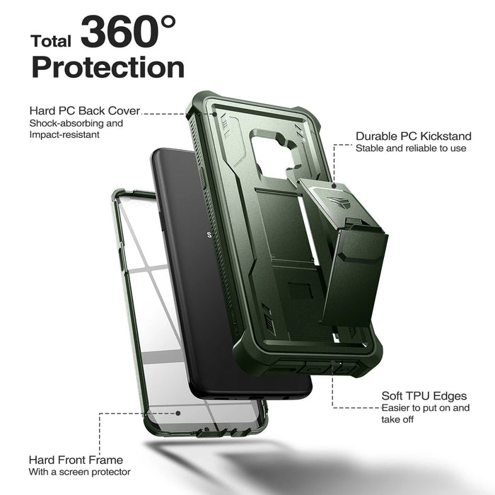 For Samsung Galaxy S9 Heavy Duty Military Grade Protection Shockproof Case Built In Screen Protector And Kickstand