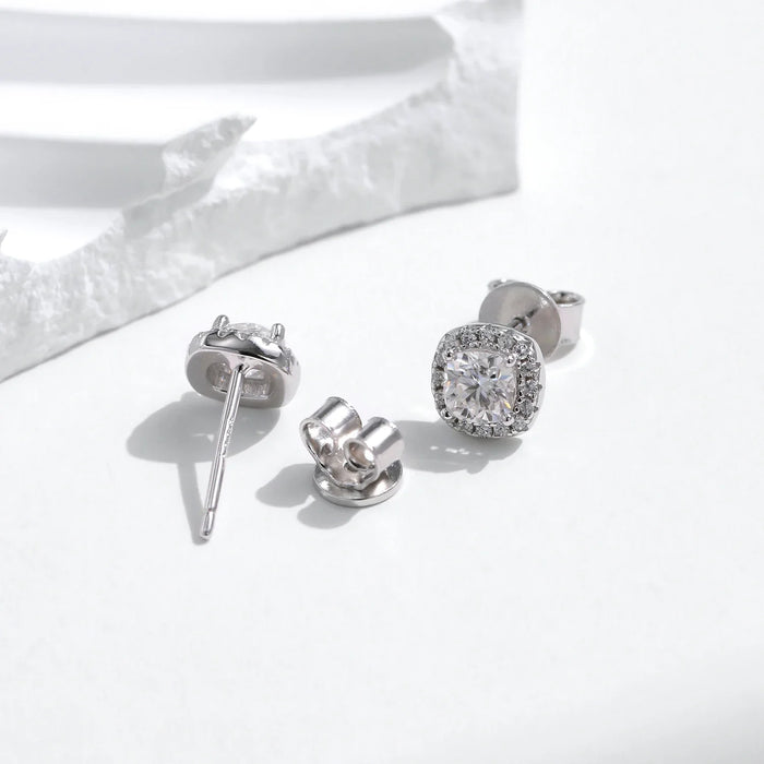 925 Sterling Silver Brilliant Square Cut Moissanite Earrings