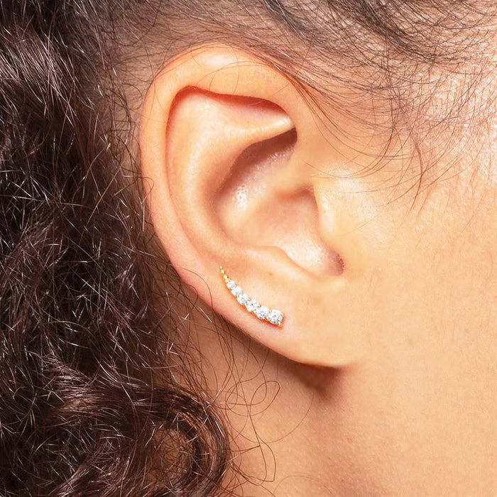 925 Sterling Silver White Stone Ear Climbers For Women