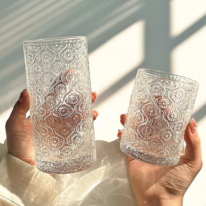 Carved Glass Latte Cup For Restaurants & Coffee Simple Design