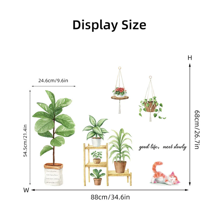 Colourful Cat Plant Wall Stickers For Kids Room Decor