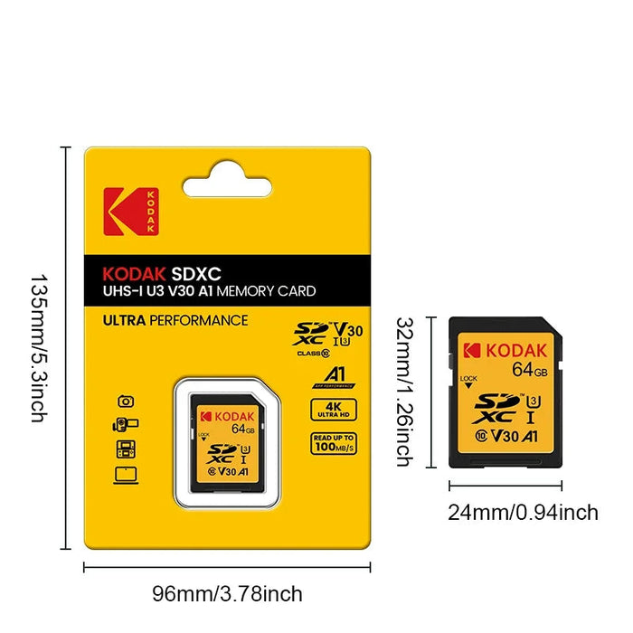 Kodak High Speed 100mb/s Sd Cards 256gb 128gb 64gb For Camera 4k Hd Slr Dv C10 A1 U3 V30 Uhs I