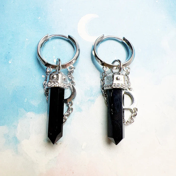 925 Sterling Silver Vintage Moon Onyx Hexagon Hoop Earrings Real