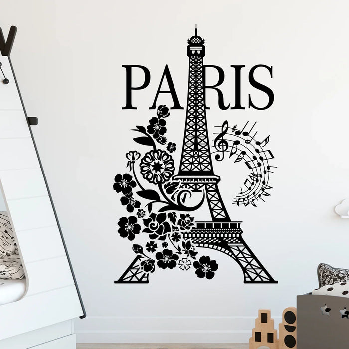 Eiffel Tower Flower Wall Sticker For Kids Room Decor