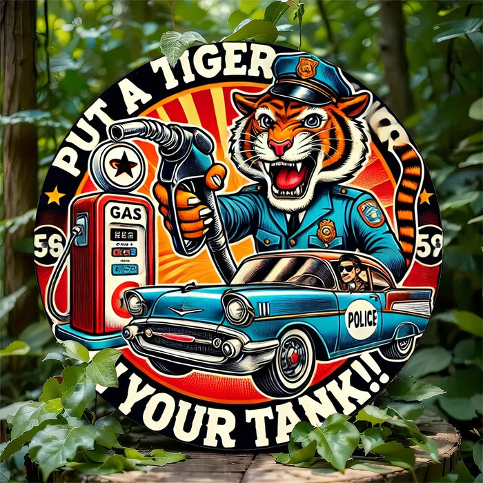 Aluminum Tiger Gas Station Sign Ideal For Automotive Decor