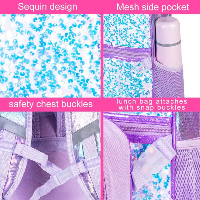 3 Piece Unicorn Backpack Set 16 Sequin Bookbag Lunch Box For Girls