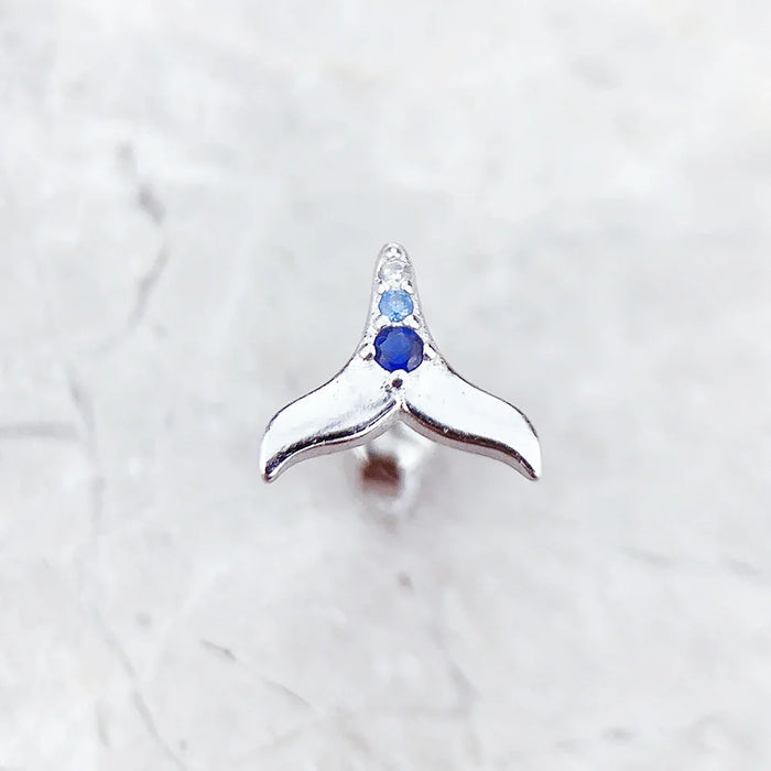925 Sterling Silver Blue Stone Tail Fin Ear Studs Handcrafted