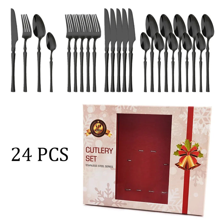 24 Piece Stainless Steel Cutlery Set For Christmas Dinner