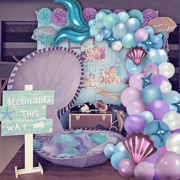 87Pcs Mermaid Themed Scene Decoration Summer Party Decoration Wedding Decoration Birthday And Sweet Celebration