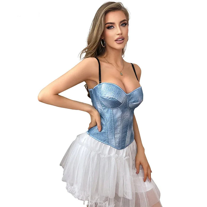 Adjustable Strap Padded Cup Corset With Steel Boning Slimming Sequined Bustier
