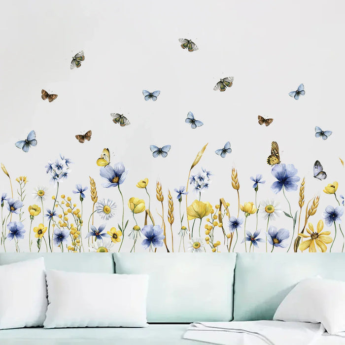 Colourful Watercolour Flowers & Butterflies Wall Decals For Girls Room Decor