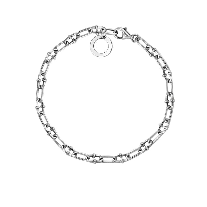 925 Sterling Silver Blackened Link Chain Charm Bracelet Rebel For Women And Men