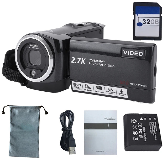 2.7K Camcorder 2.8 Inch Screen Digital Video Camera Vlogging Camera 50Mp 16X Digital Zoom Video Camera Camcorder For Outdoor