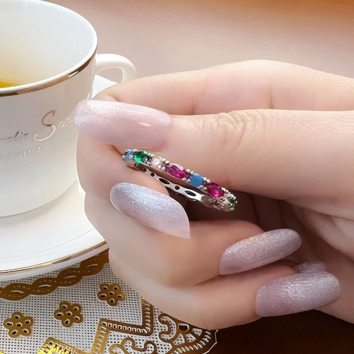 925 Sterling Silver Colourful Stones Royal Ring Europe Style Bridal Set