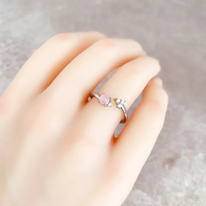 925 Sterling Silver Shimmering Pink Opal Arrow Ring Romantic Gift