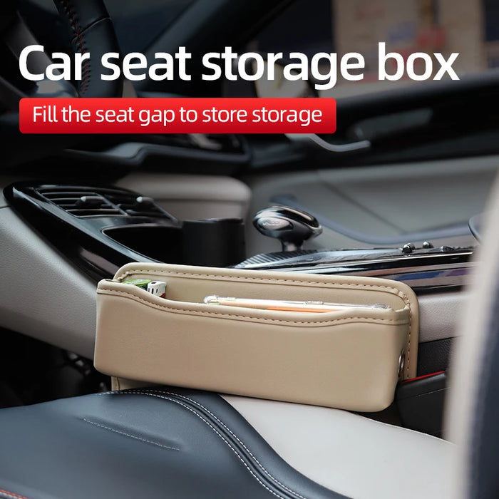 Car Seat Gap Bag Pu Leather Console Side Pocket Organizer With Charging Cable Hole