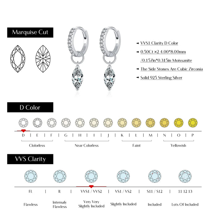 925 Sterling Silver 0.5Ct D Colour Moissanite Hoop Earrings In For Women