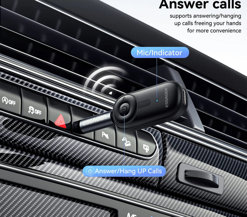 Bluetooth Car Receiver Adapter 3.5Mm Aux Jacks For Car Speakers Audio Music Receiver Hands Free Bluetooth 5.3 Adapter