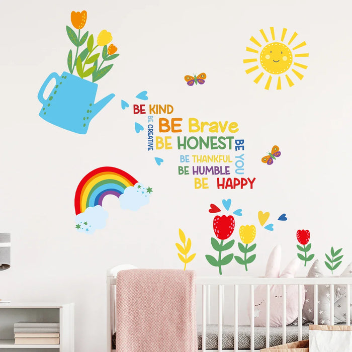 Cartoon Flower Watering Wall Stickers For Kids Room Decor