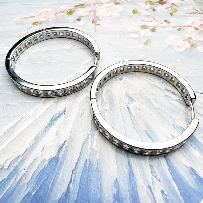 925 Sterling Silver Large Hinged Hoops Earrings Classic Creole Style For Women