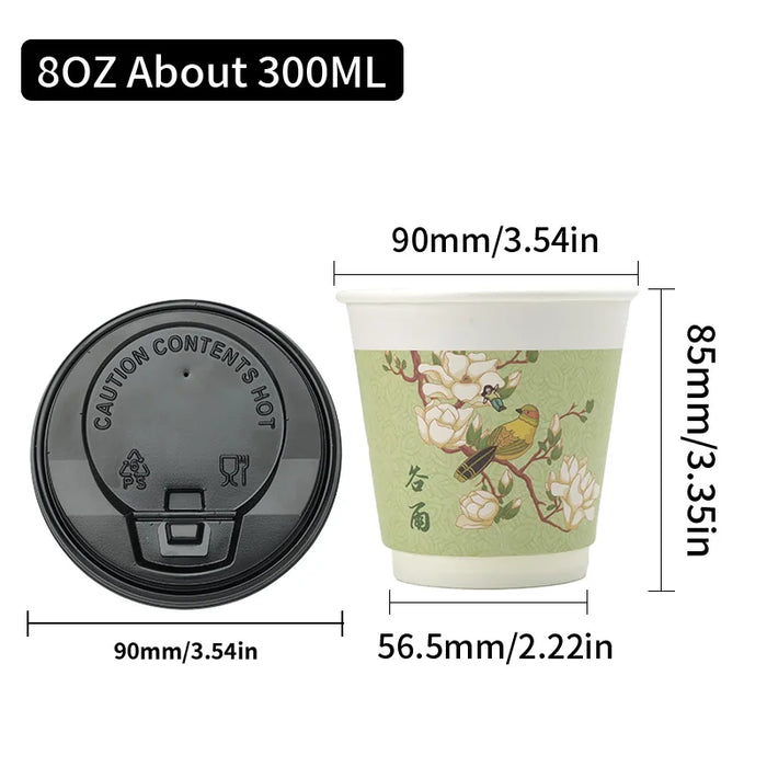 16 / 32 Piece Insulated Floral Paper Cups With Lids 8 / 12Oz