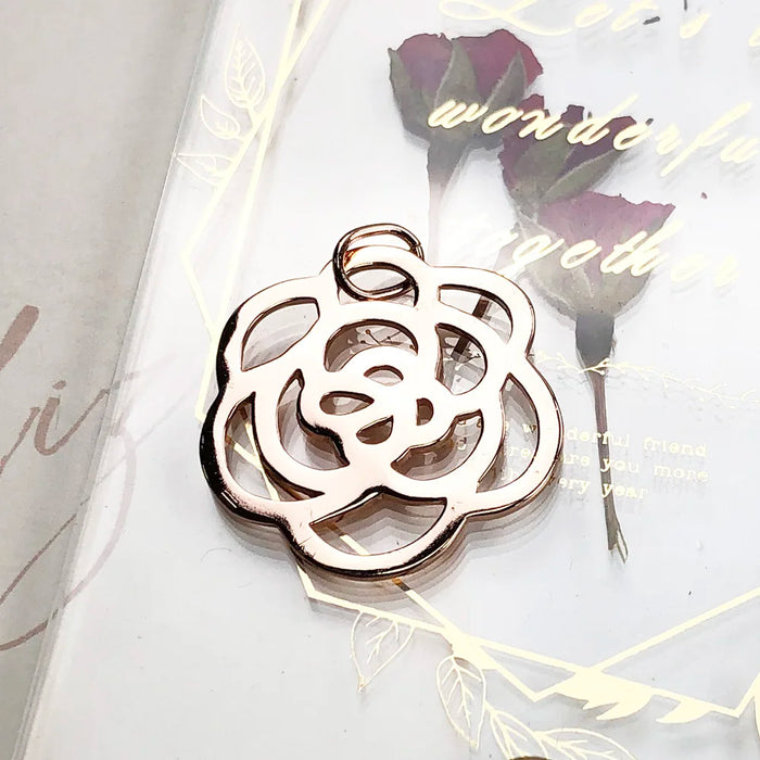 925 Sterling Silver Real Rose Gold Flower Pendant Romantic Gift For Women