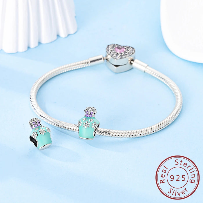 925 Sterling Silver Butterfly Perfume Charms For Women Blue Beads For Diy Jewelry