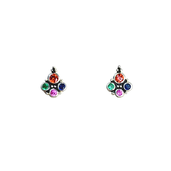 925 Sterling Silver Colourful Stones Stud Earrings