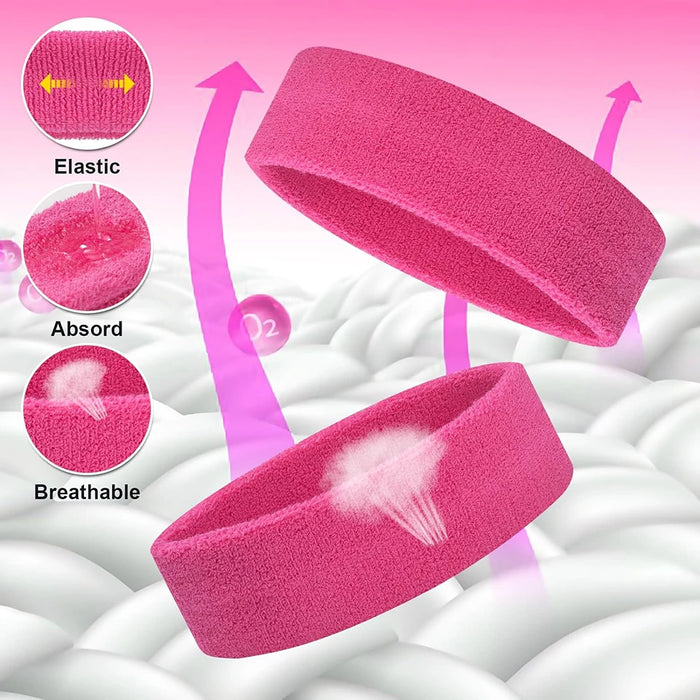 Sport Headbands For Men & Women Terry Cloth Sweat Band For Tennis Running Basketball Fitness