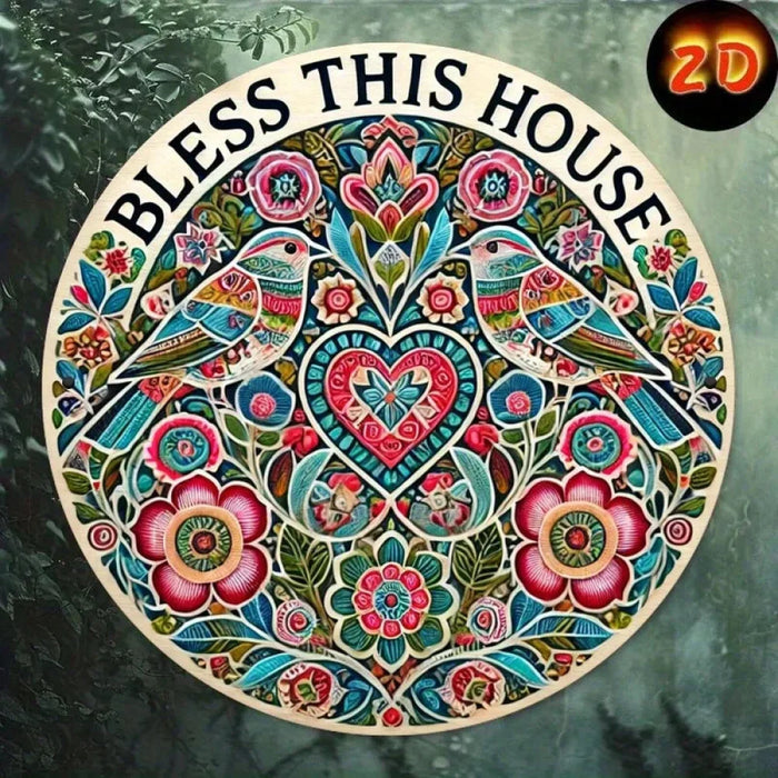 1Pc Blessed House Round Metal Sign Durable Easy To Hang Decor For Bedroom Kitchen