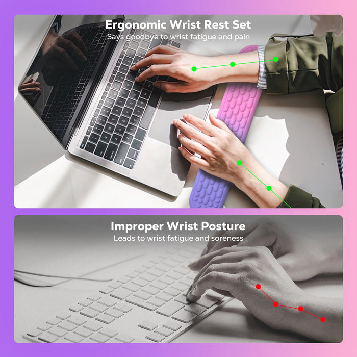 Ergonomic Wrist Rest For Computer Keyboard And Mouse With Soft Memory Foam