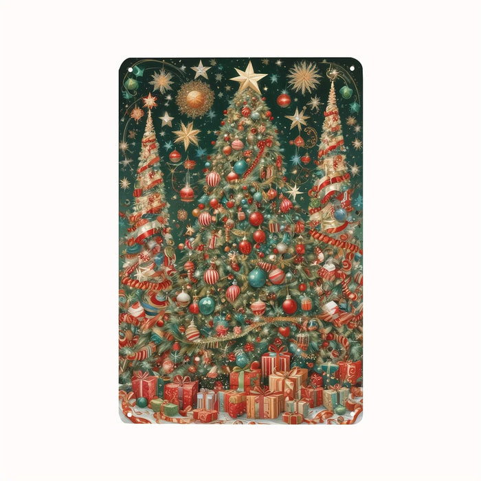 Rustic Metal Christmas Wall Art With Festive Scene