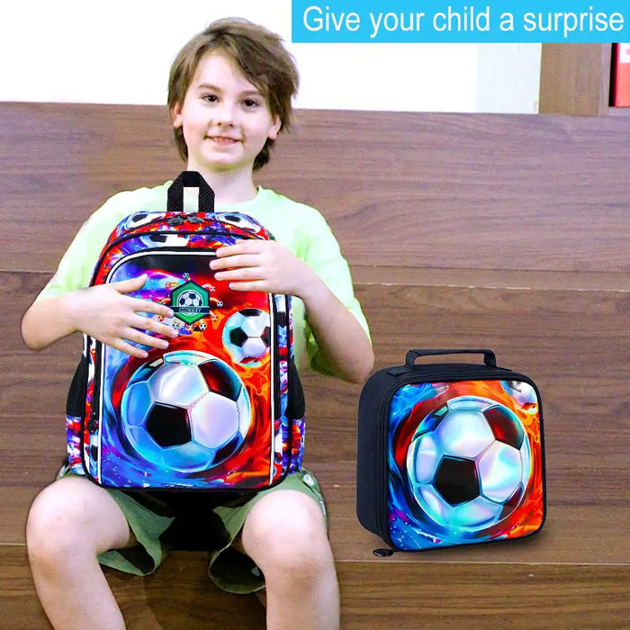 16 Inch Soccer Backpack With Lunch Box For Boys
